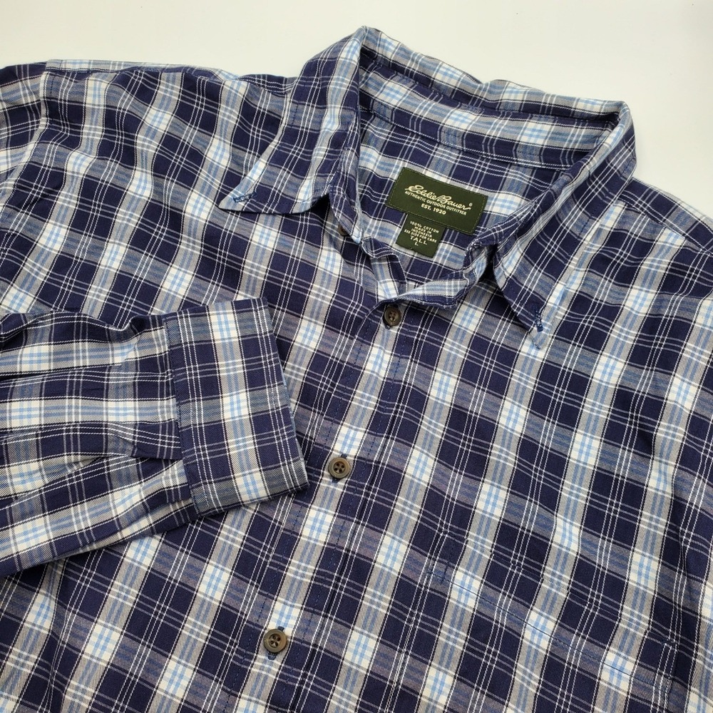 Eddie‎ Bauer Mens L Tall Plaid Long Sleeve Button Up Shirt  Outdoor flaw